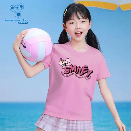 XK真维斯童2025夏季新款男女童同款圆领短袖T恤印花上衣图片