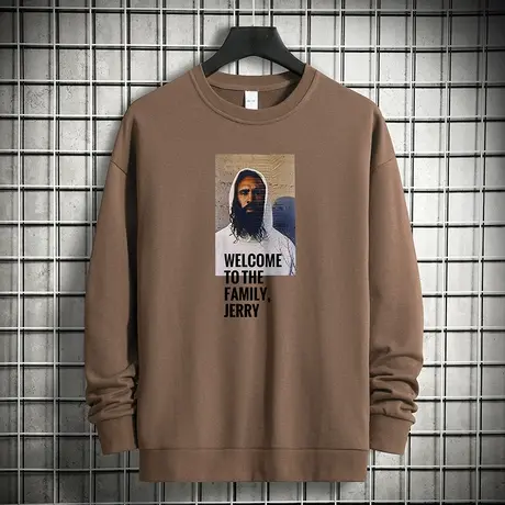 380g重磅纯棉卫衣男士摇粒绒秋冬款保暖宽松潮流无帽圆领长袖t恤商品大图