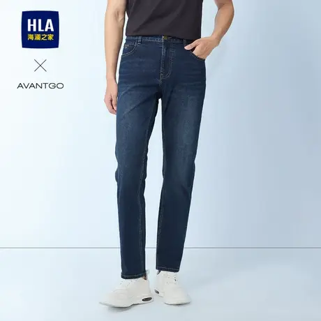 HLA/海澜之家轻商务经典系列牛仔裤25春秋新中腰水洗绣花直筒裤男图片