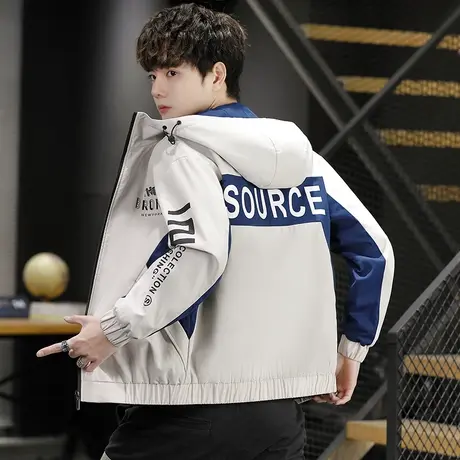 2023年春秋季男士外套潮流潮牌ins连帽百搭休闲薄款夹克男上衣服商品大图