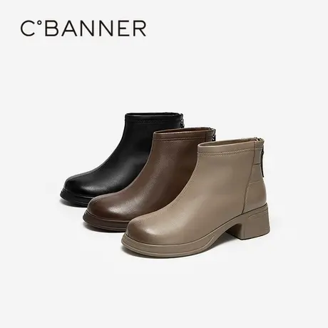 千百度羊皮厚底切尔西靴女2025冬季新款圆头粗跟显瘦洋气小短靴子商品大图