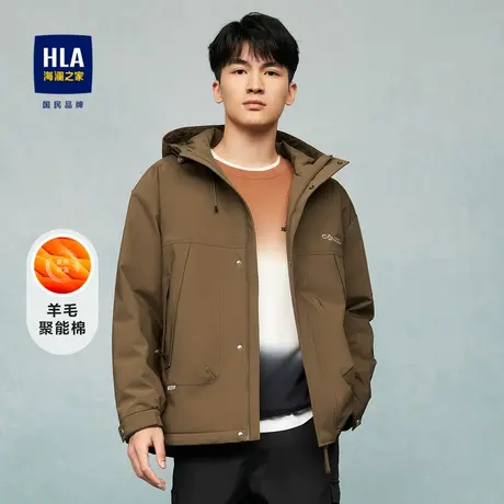 HLA/海澜之家羊毛聚能棉夹克2023秋冬新款字母印花抽绳加厚外套男商品大图
