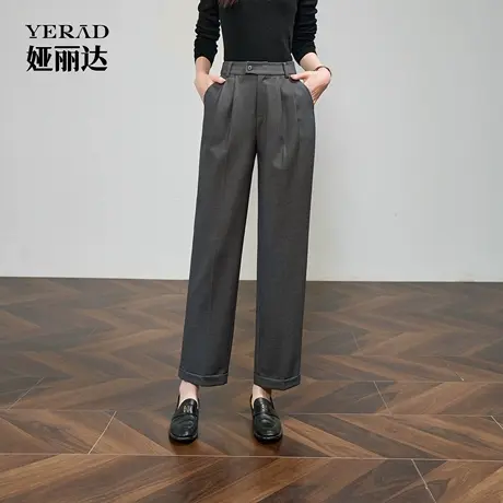 娅丽达灰色西装裤直筒休闲裤子女2025秋季新款高腰九分显瘦烟管裤图片