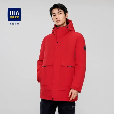 HLA/海澜之家2023中长款连帽羽绒服保暖白鸭绒大口袋外套男商品大图