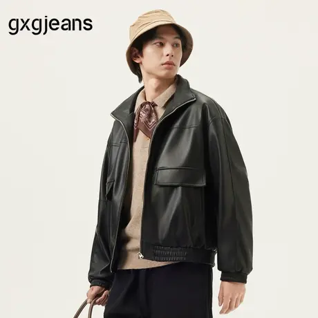 gxg.jeans男装 黑色pu皮简约时尚宽松翻领夹克外套 25年春秋新款图片