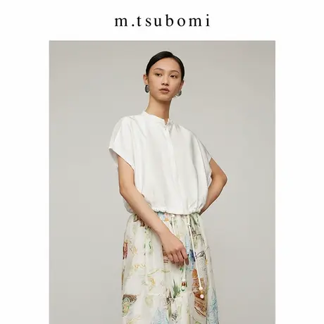子苞米短款圆领白色衬衫女宽松2023春季新款休闲设计感蝙蝠袖上衣商品大图