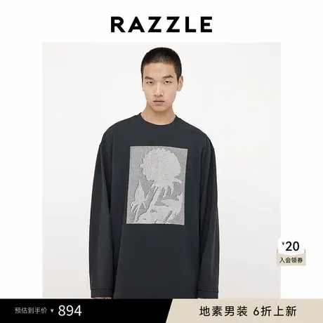 RAZZLE 地素男装黑色2025春季十字绣长袖T恤图片