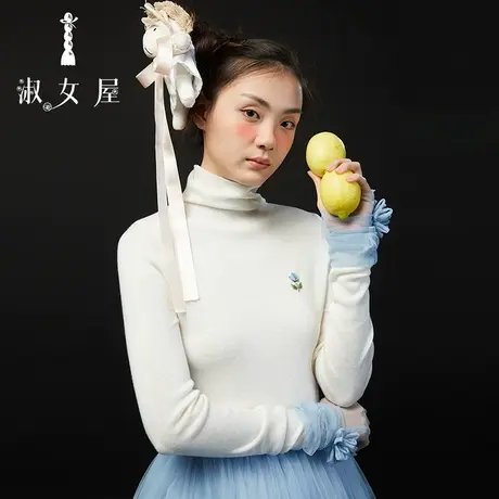 淑女屋官方旗舰店郁金香公主高领毛衣白色打底衫2023新款女秋冬图片