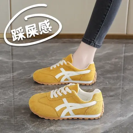 黄色德训鞋女2025新款复古拼色系带轻便防滑运动休闲鞋商品大图