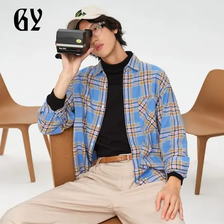 雅戈尔奥莱 GY男装潮流青年长袖衬衫格纹休闲潮流衬衣男上衣商品大图