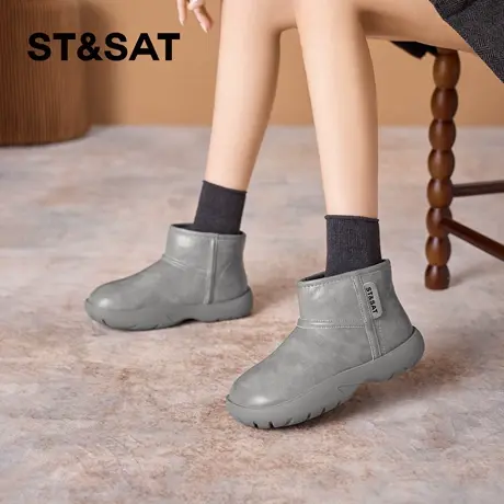 星期六加绒厚底棉鞋女2025新款冬季保暖复古耐磨面包鞋短靴雪地靴商品大图