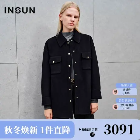 [高支羊毛]恩裳2023冬款新款门襟古金四合扣衬衣式羊绒羊毛大衣女商品大图