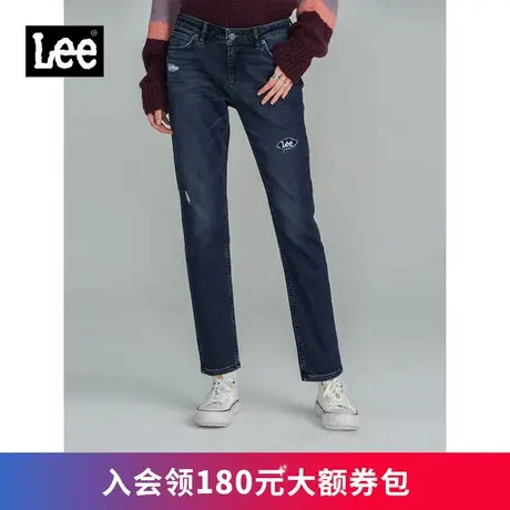 Lee商场同款401中腰高弹磨毛石墨烯深蓝色女牛仔裤潮LWB100401100图片