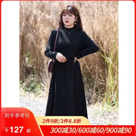 大码女装秋冬新款内搭小黑裙显瘦胖妹妹气质半高领针织百搭连衣裙图片