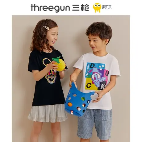 [唐老鸭联名]三枪夏季纯棉儿童短袖男童女童印花外穿透气薄款T恤商品大图