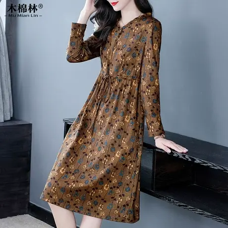 胖mm加肥加大码秋冬碎花连衣裙200斤高级中老年妈妈遮肚中长裙子商品大图