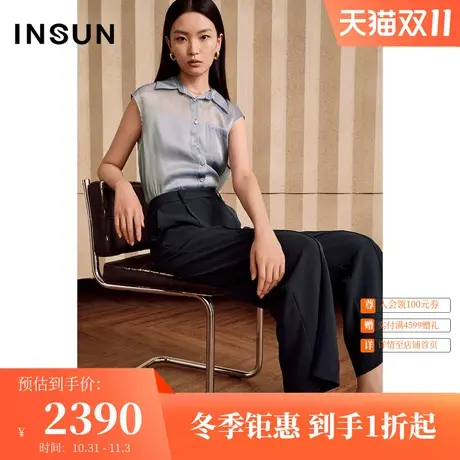 恩裳商场同款夏季女装三醋酸挺括经典百搭直筒阔腿休闲裤商品大图