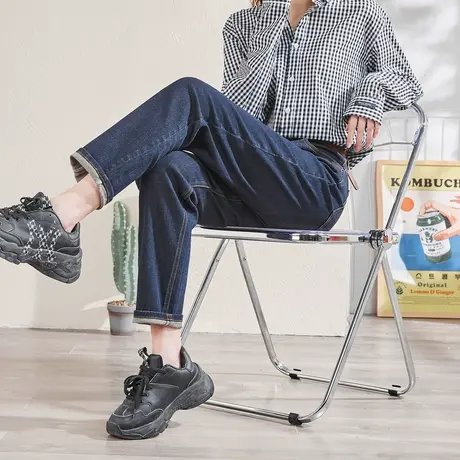 唐狮牛仔裤女高腰显瘦夏新款直筒裤烟管裤修身复古宽松裤子潮流图片