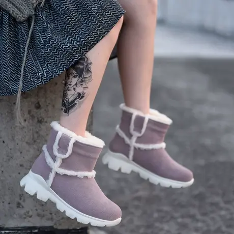 Artmu阿木雪地靴子女冬加绒磨砂皮厚底短靴女保暖棉靴运动女靴子图片