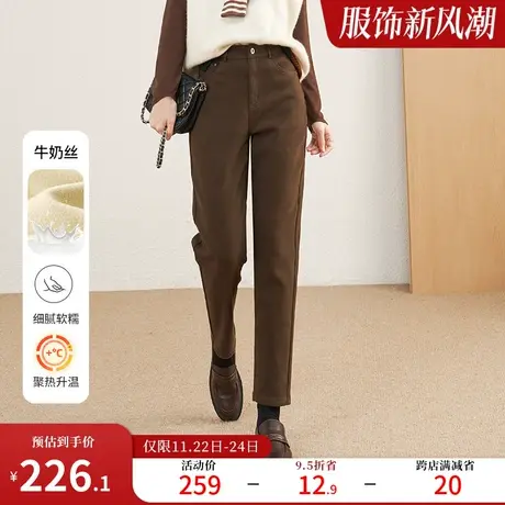 娅丽达加绒牛仔裤女咖色女裤老爹裤冬季新款白色裤子小个子哈伦裤图片