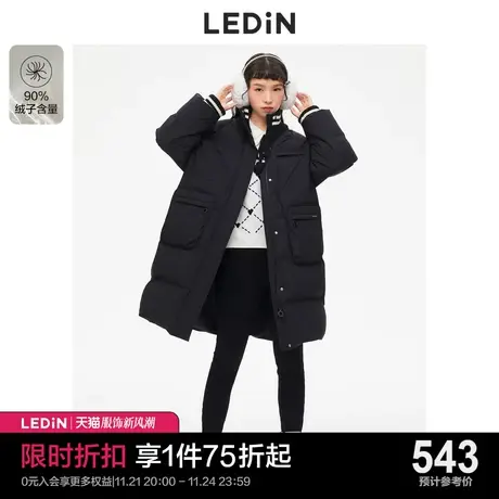乐町学院中长羽绒服2022冬季新款黑色羽绒C2ACC4303图片