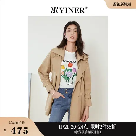 YINER音儿线上专选女装春季时尚单排扣西装领风衣图片