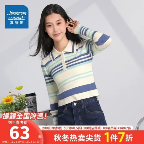 KC真维斯女装2024春季新款女式休闲时尚简约圆领修身舒适毛衣女款商品大图