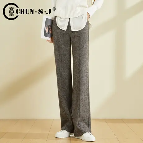 垂感毛呢裤子直筒休闲裤女秋冬2023新款拖地阔腿裤高腰微喇裤长裤图片