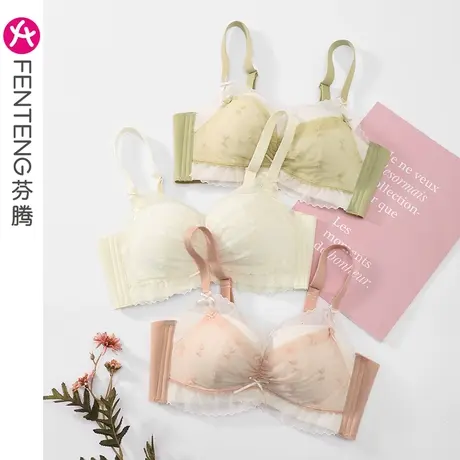 芬腾女士内衣夏季薄款聚拢上托无钢圈防下垂性感蕾丝透气少女文胸图片
