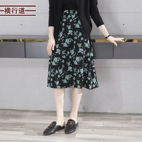 2024夏季新款淑女碎花中长款雪纺松紧半身裙韩版简约外穿大码女装图片