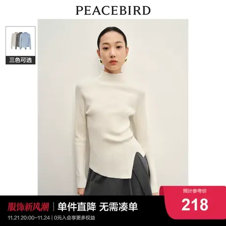 Y太平鸟半高领套头毛针织衫女2023冬装新款不对称下摆羊毛打底衫商品大图