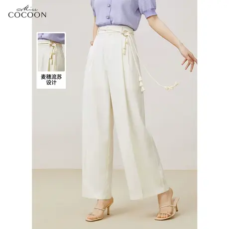 MISSCOCOON白色简约阔腿裤女2023夏装新款高腰直筒长裤百搭休闲裤图片