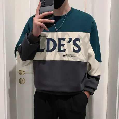 卫衣春秋季新款休闲欧洲站拼色长袖内搭上衣宽松潮牌痞帅打底T恤商品大图