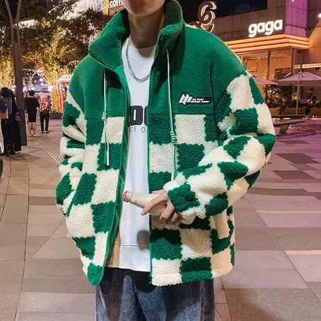 格子棉服外套男冬季潮牌加厚保暖棉袄羊羔绒立领上衣棉衣男款大码图片