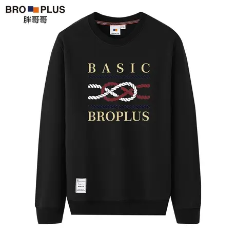胖哥哥大码男装圆领卫衣男潮流印花肥佬加肥加大冬季打底衫男加绒商品大图