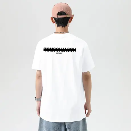 重磅纯棉t恤男短袖2024新款夏季半袖圆领白色上衣服美式全棉体恤商品大图