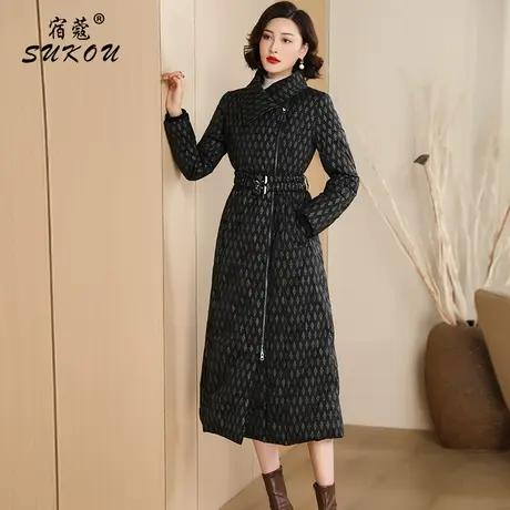 黑色设计感羽绒服女中长款2024年冬装新款高端白鸭绒妈妈外套保暖商品大图