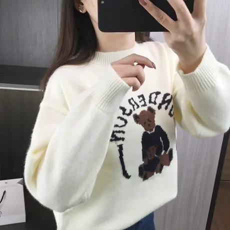 2023年秋冬季新款半高领毛衣女士卡通减龄洋气针织衫套头上衣外穿图片