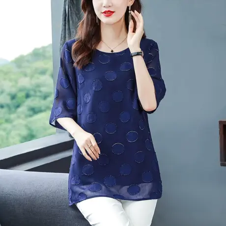 中长款雪纺衫女2023年夏季新款宽松遮肚子洋气时髦女上衣大码女装商品大图