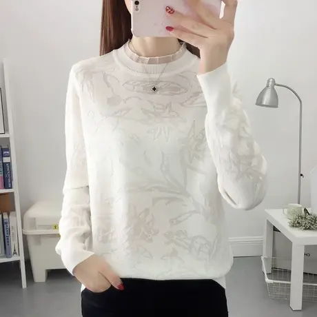 2023年早春新款蕾丝针织打底衫女士洋气时尚百搭套头毛衣宽松内搭商品大图