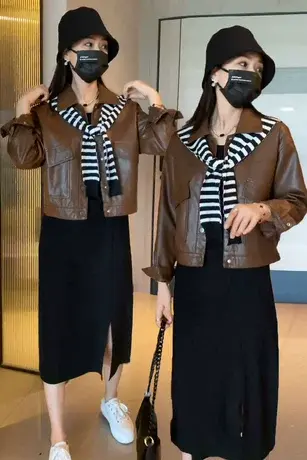 棕色皮衣外套女2023新款短款春秋港风复古宽松pu机车小皮夹克爆款商品大图