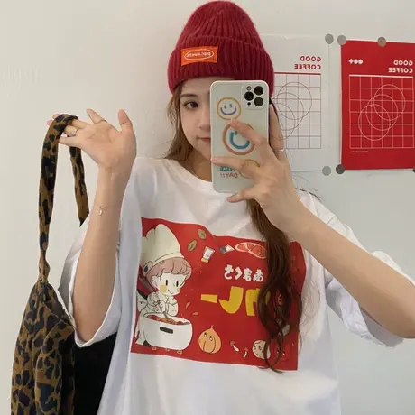 原宿风短袖t恤女夏季纯棉宽松韩版半袖设计感小众港风上衣服ins潮商品大图