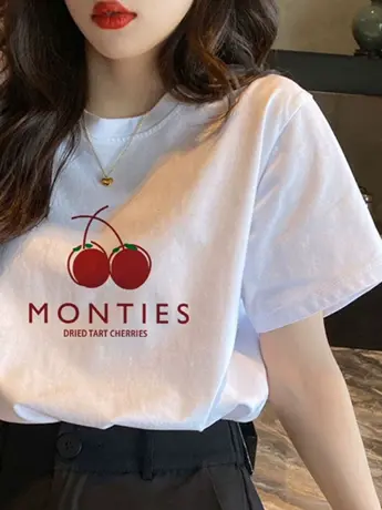 白色仿棉短袖t恤女装2023新款夏季冷淡系高级感复古港味chic上衣商品大图