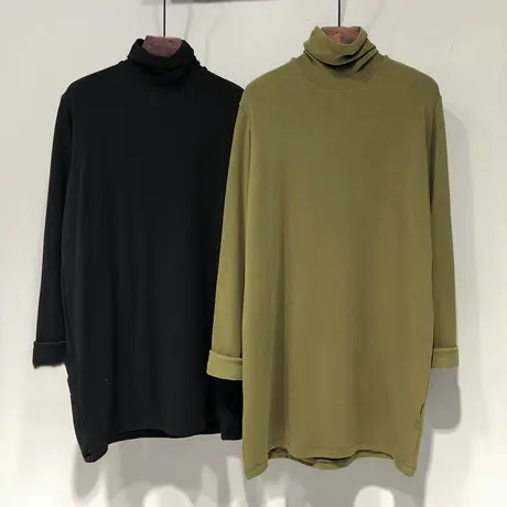 德绒堆堆领打底衫女秋冬宽松中长款上衣ins潮加绒加厚保暖长袖T恤商品大图