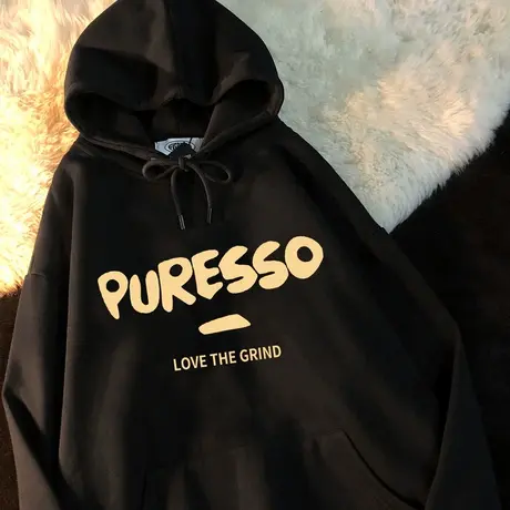 韩国bf慵懒风连帽卫衣女vintage大码加绒加厚外套字母潮ins上衣秋图片