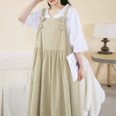 春棉质灯芯绒背带裙加大码宽松百搭中长款少女气质裙商品大图