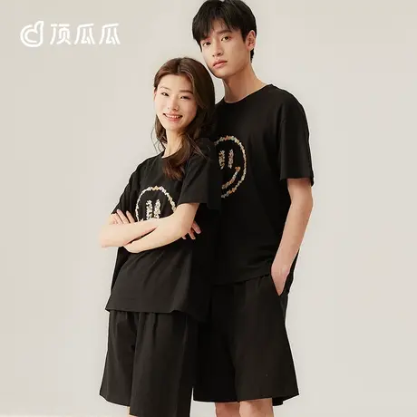 顶瓜瓜情侣纯棉睡衣女士薄款短袖卡通笑脸可外穿家居服套装男商品大图