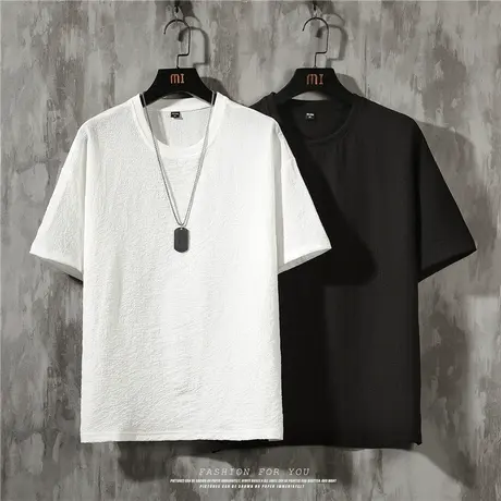 纯色短袖t恤男夏季薄款白色宽松半袖体恤圆领打底衫百搭休闲速干商品大图
