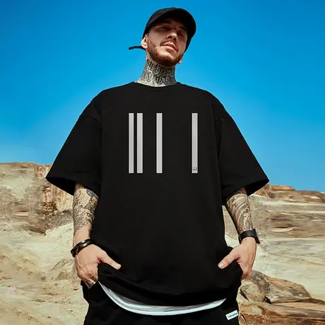 300g重磅美式胖子短袖t恤加肥加大码黑色圆领纯棉简约半袖男潮流商品大图