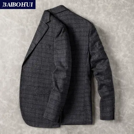 秋季新款格子休闲西服男士中年外套韩版百搭时尚单件小西装男上衣商品大图